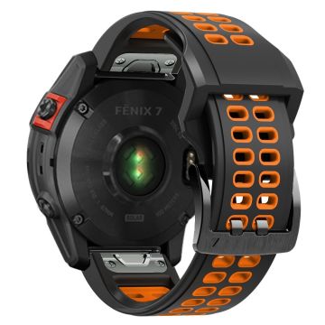 Garmin Fenix 7 klockarmband i silikon med dubbla färger - Svart / Orange