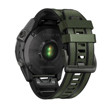 26 mm klockarmband i silikonläder med silikon för Garmin-klocka - Militärgrön