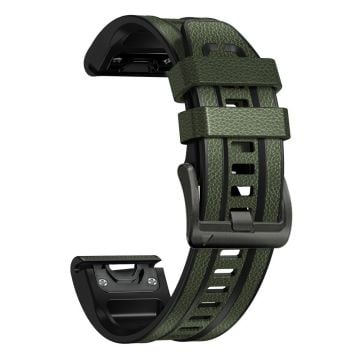 26 mm läderöverdraget klockarmband i silikon för Garmin- och Coros-klockor - Militärgrön