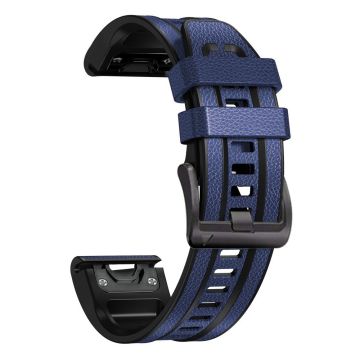 26 mm läderöverdraget klockarmband i silikon för Garmin- och Coros-klockor - Mörkblå