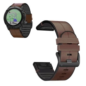 26mm leather + silicone watch band for Garmin watch - Coffee