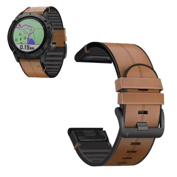 26mm leather + silicone watch band for Garmin watch - Brown