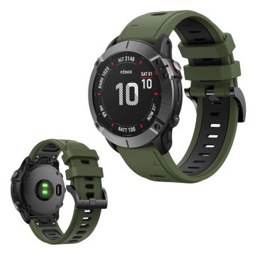 Bi-color silicone watch band for Garmin device - Army Green / Black