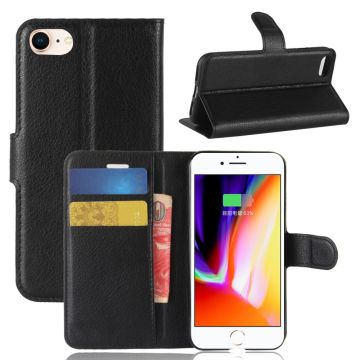 Stand Feature Litchi Skin PU Leather Wallet Magnetic Protective Cover for iPhone 7/8 4.7 inch/SE (2020)/SE (2022) - Black