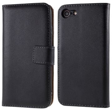 Stand Function Genuine Leather Wallet Flip Case with Secure Magnetic Closure for iPhone 8 / 7 / SE (2020) / SE (2022) - Black