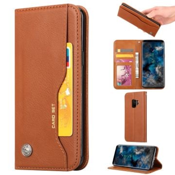 For Samsung Galaxy S9 G960 Leather Stand Wallet Protection Cover - Brown