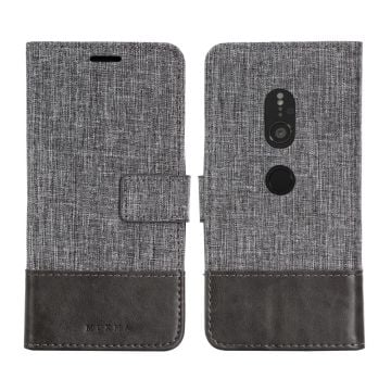 MUXMA PU Leather Canvas Splicing Wallet Stand Cover for Sony Xperia XZ2 - Grey