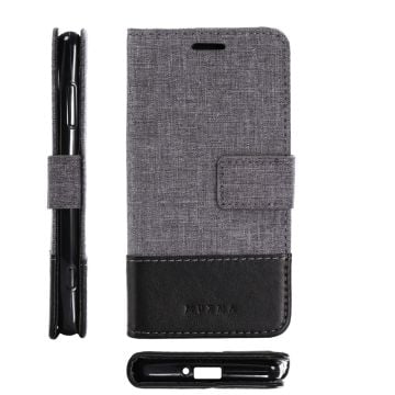 MUXMA for Sony Xperia XZ2 Compact Splicing PU Leather Canvas Wallet Stand Shell - Black