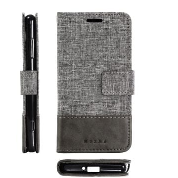 MUXMA for Sony Xperia XZ2 Compact Splicing PU Leather Canvas Wallet Stand Case - Grey