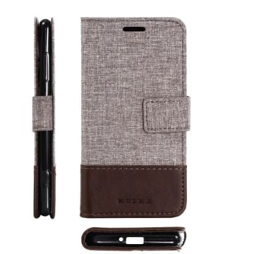 MUXMA for Sony Xperia XZ2 Compact Splicing PU Leather Canvas Wallet Stand Cover - Brown