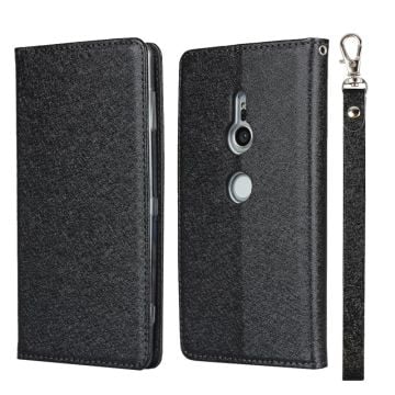 Silk Texture Leather Wallet Stand Phone Case Cover for Sony Xperia XZ2 - Black