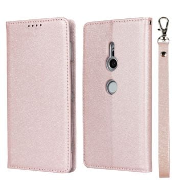 Silk Texture Leather Wallet Stand Phone Case Cover for Sony Xperia XZ2 - Rose Gold