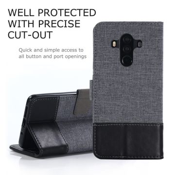 MUXMA Splicing PU Leather Canvas Wallet Phone Cover for Huawei Mate 10 Pro - Black