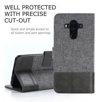 MUXMA Splicing PU Leather Canvas Wallet Phone Case for Huawei Mate 10 Pro - Grey