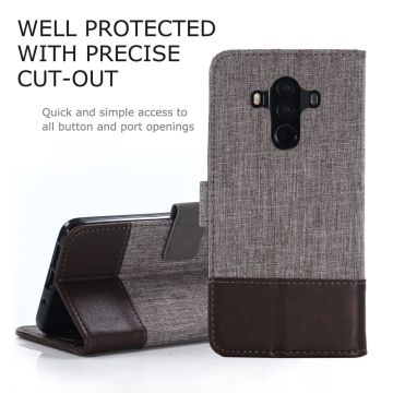 MUXMA Splicing PU Leather Canvas Wallet Phone Shell for Huawei Mate 10 Pro - Brown