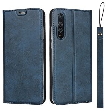 TPU+PU Leather Phone Stand Casing with Lanyard for Huawei P20 Pro - Blue