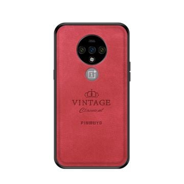 PINWUYO Honorable Series PC + TPU + Leather Hybrid Shell Phone Casing for OnePlus 7T - Red