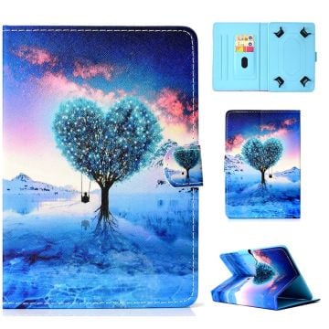 Universal 10" Tablet Patterned Vegan Leather Card Holder Fodral iPad 9.7 (2018) / LG G Pad III m.fl. - Hjärtformat Träd