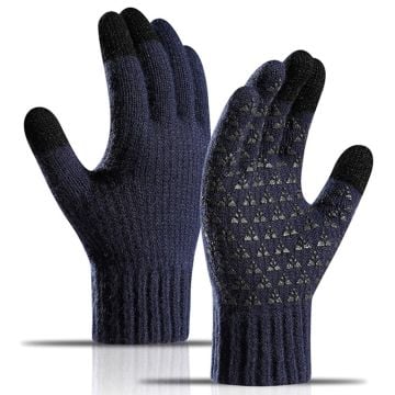 Y0097 Touchscreen Knit Gloves - Navy Blue / M Soft Fleece Lining Windproof Non-Slip