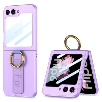 GKK For Samsung Galaxy Z Flip6 5G Case Ring Holder Hand Strap PC Phone Cover with Rear Screen Film - Purple