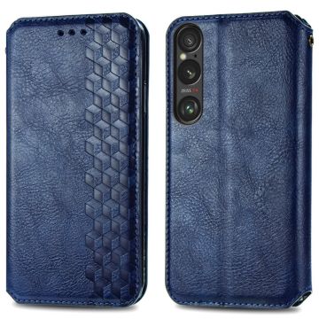 Läder Sony Xperia 1 VI fodral med romb-design - Blå