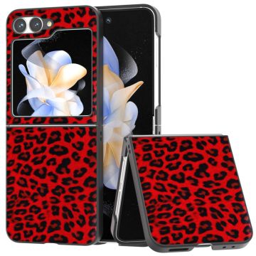 Samsung Galaxy Z Flip6 5G Case Black Edge PU and Bump Resistant Leopard Pattern Phone Cover - Red