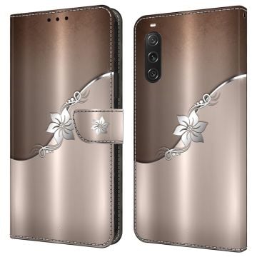 For Sony Xperia 10 V Protective Case 3D Pattern Printing Leather Wallet Phone Cover - Silver Flower