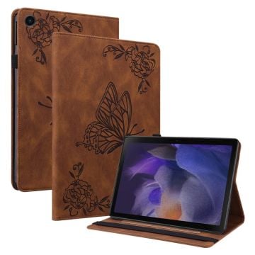 Grönt Samsung Galaxy Tab A9 läderfodral med fjärilsblommigt avtryck