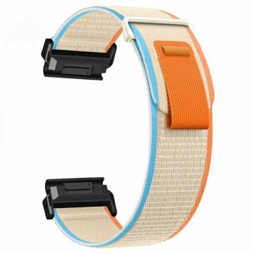 Watch Band for Garmin Fenix 7 / 6 / 5 Replacement Nylon Adjustable Loop Fastener Strap - Milky White+White