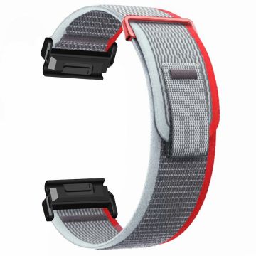 Watch Band for Garmin Fenix 7X / 6X / 5X Replacement Nylon Adjustable Loop Fastener Strap - Grey+Red