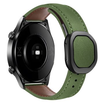 Huawei Watch 4 Pro / 4 / GT 4 46mm Universal 22mm Magnetiskt spänne Klockarmband i äkta ko-läder - Militärgrön