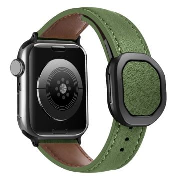 Apple Watch Series 41mm - 40mm - 38mm armband i äkta koskinn med magnetiskt spänne - Militärgrön