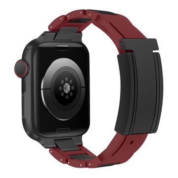 Apple Watch Series 41mm - 40mm - 38mm armband i rostfritt stål + gummi - Vinröd + Svart Spänne