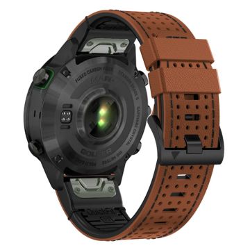 Garmin Fenix 7X / 7X Pro / 6X Klockarmband 26mm läder + silikon ersättningsarmband - Brun + Svart