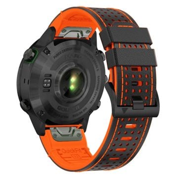 Garmin Fenix 7X / 7X Pro / 6X Klockarmband 26mm läder + silikon ersättningsarmband - Svart + Orange