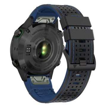 Garmin Fenix 7X / 7X Pro / 6X Klockarmband 26mm läder + silikon ersättningsarmband - Svart + Blå