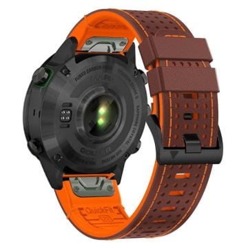 Garmin Fenix 7X / 7X Pro / 6X Klockarmband 26mm läder + silikon ersättningsarmband - Kaffe + Orange