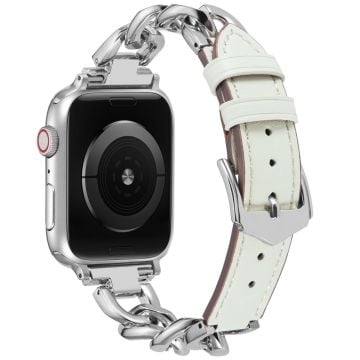 Klockarmband för Apple Watch Series 41mm - 40mm - 38mm Zinklegering+Kowhide armband - Vit