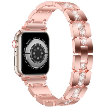 Zinklegeringsarmband för Apple Watch Series 49mm - 45mm - 44mm - 42mm Strassstenar Dekorationsrem - Rosa