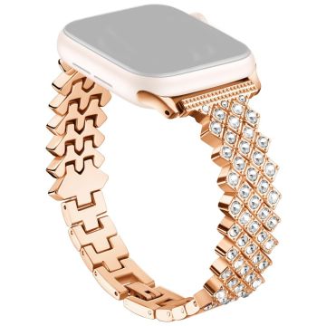 Apple Watch Series 49 mm - 45 mm - 44 mm - 42 mm Armband med dekor av strassstenar i zinklegering - Roséguld