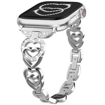 Apple Watch Series 41mm - 40mm - 38mm zinklegeringsband Love Heart Design klockarmband - Silver