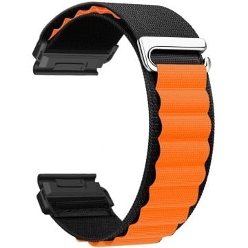 Garmin Fenix 7X Pro / 7X Watch Band 26mm Quick Release C Buckle Nylon Watch Strap - Black+Orange