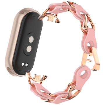 Xiaomi Mi Band 9 / Smart Band 8 Watch Band Fashion Hollow Out Zinc Alloy + Leather Chain Strap - Pink