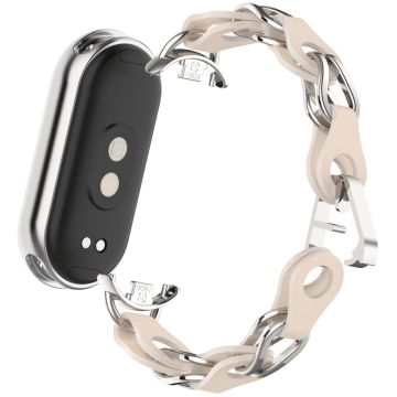 Xiaomi Mi Band 9 / Smart Band 8 Watch Band Fashion Hollow Out Zinc Alloy + Leather Chain Strap - Starlight