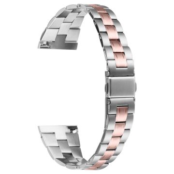 Fossil Gen 5 Garrett Replacement Watch Strap Lines Design Stainless Steel Band - Silver+Pink Gold