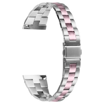 Fossil Gen 5 Garrett Replacement Watch Strap Lines Design Stainless Steel Band - Silver+Rose Pink