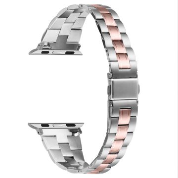 Apple Watch Series 41mm - 40mm - 38mm Watch Band Stainless Steel - Silver+Pink Gold