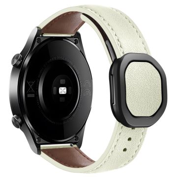 KALEBOL Huawei Watch Strap 22mm Nautilus Magnetic Buckle Genuine Cow Leather Band - Beige