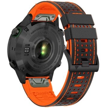 KALEBOL Garmin Fenix Series 5X - 6X - 7X - 26mm Silicone Watch Band Dual Color Dot Holes Design - Black+Orange