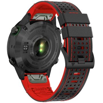 KALEBOL Garmin Fenix Series 5X - 6X - 7X - 26mm Silicone Watch Band Dual Color Dot Holes Design - Black+Red